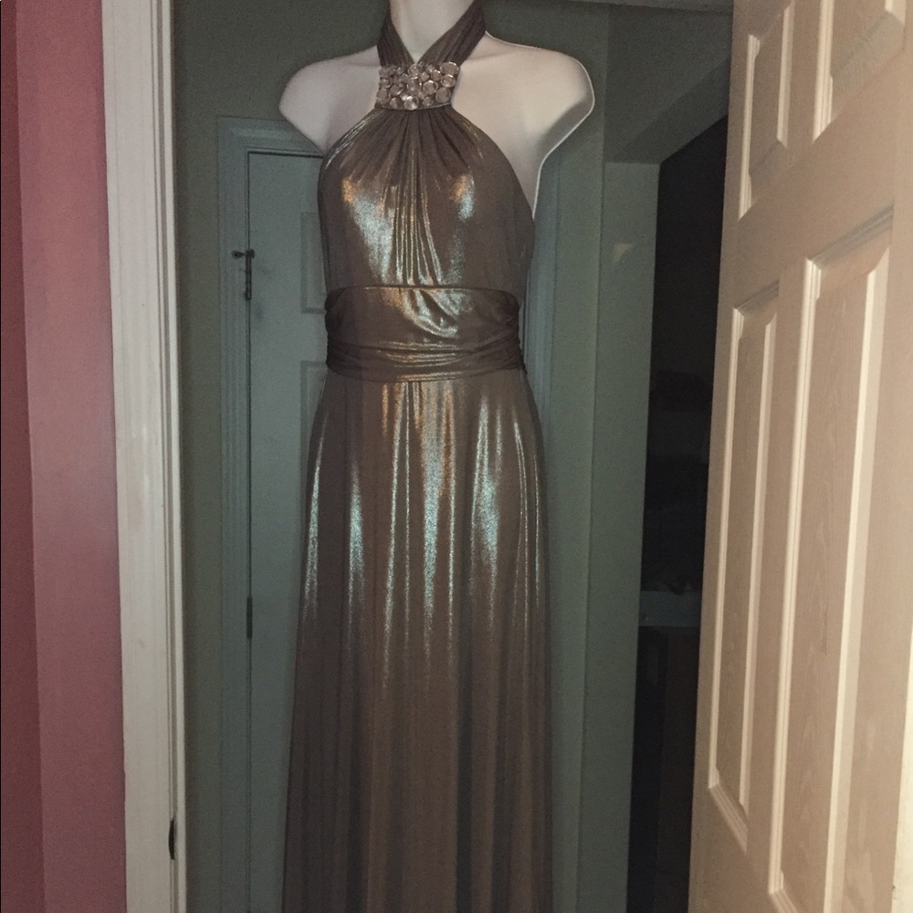 A silver White House black market prom dress